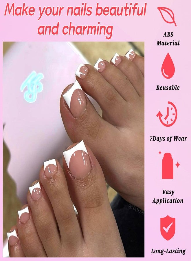 Lifextol 150PC Press on Toenails for Women Fake Toe Press on Nails French Tip Toe Nail Press ons with Sticky Tabs, 15 Size Fake Toenails Press ons Acrylic Toe Nail Tips Kit Pink Press on Toe Nails-G - Image 2